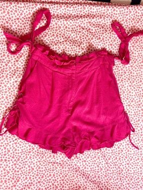 Francesca’s Hot Pink Ruffle Tie-Around Shorts High Waisted Cheeky Women’s Medium